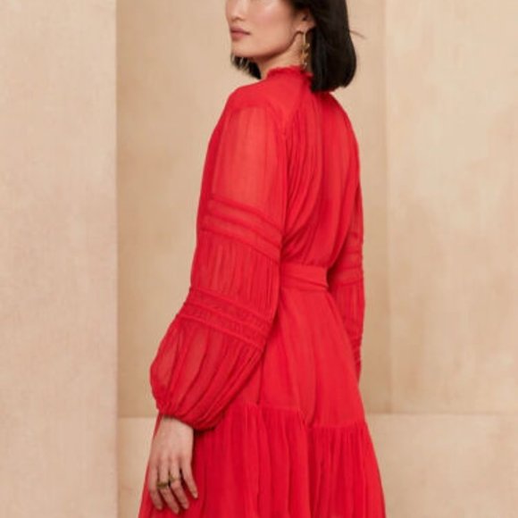 Banana Republic Crinkle Shirtdress with Silk in Red Sunset XS - Picture 11 of 12